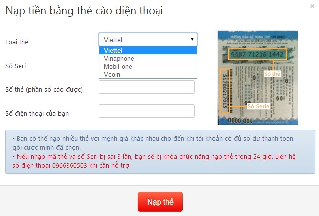 Chọn loại thẻ sử dụng